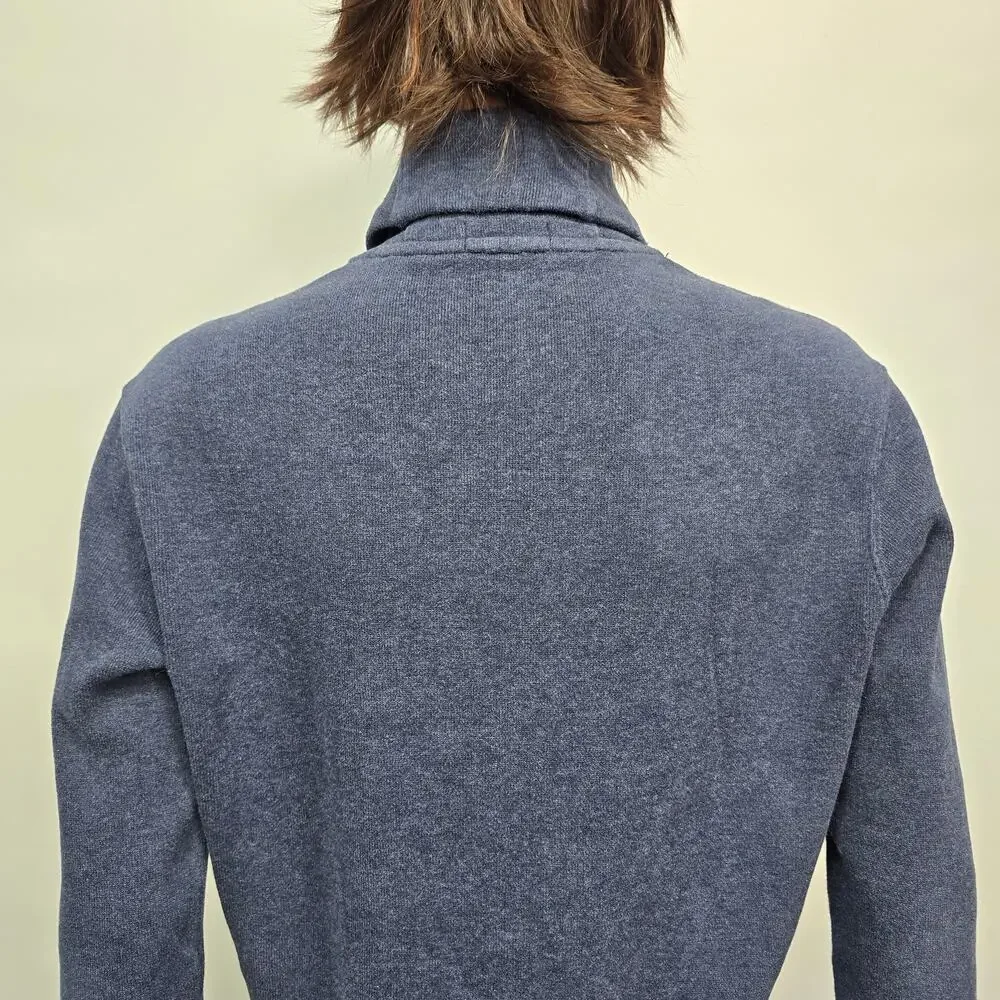 Polo Ralph Lauren Sweater Shawl Neck 2 Button Pullover Men M Blue Red Pony